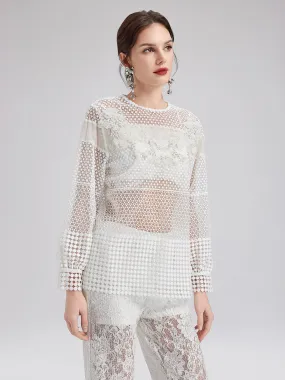 Embellished Beaded Lace Hollow Top