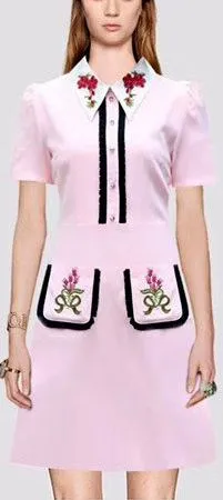 Embroidered Mini Dress with Ruffle-Trim