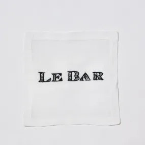 Embroidered "Le Bar" Cocktail Napkin Coaster, set of 4