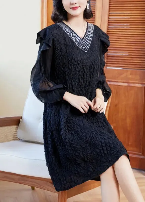 Embroidered Ruffled Tulle Mid Dresses Long Sleeve