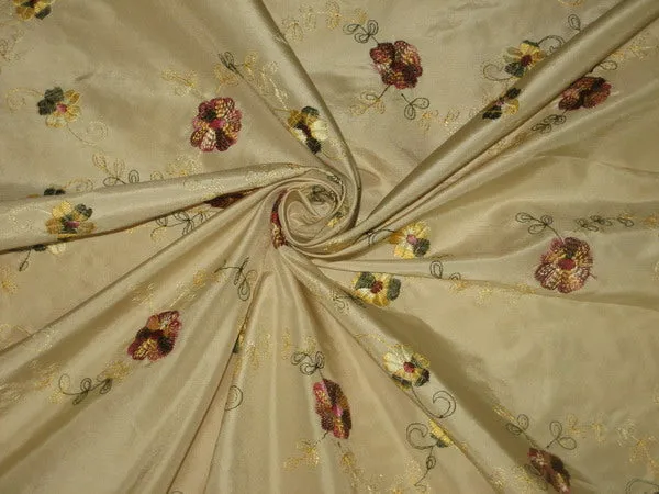 English champagne silk taffeta embroidered