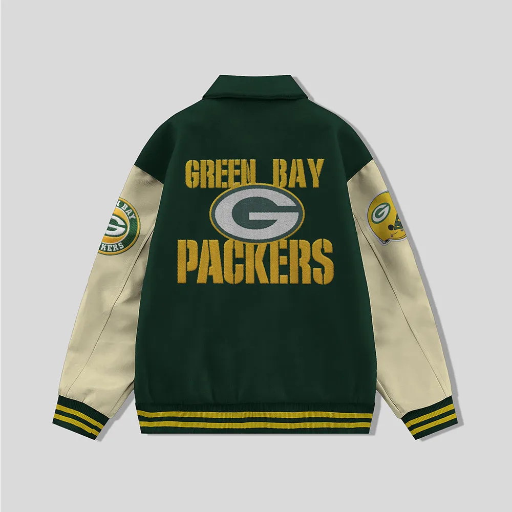 Green Bay Packers Collared Varsity Jacket - NFL Letterman Jacket - Clubs Varsity