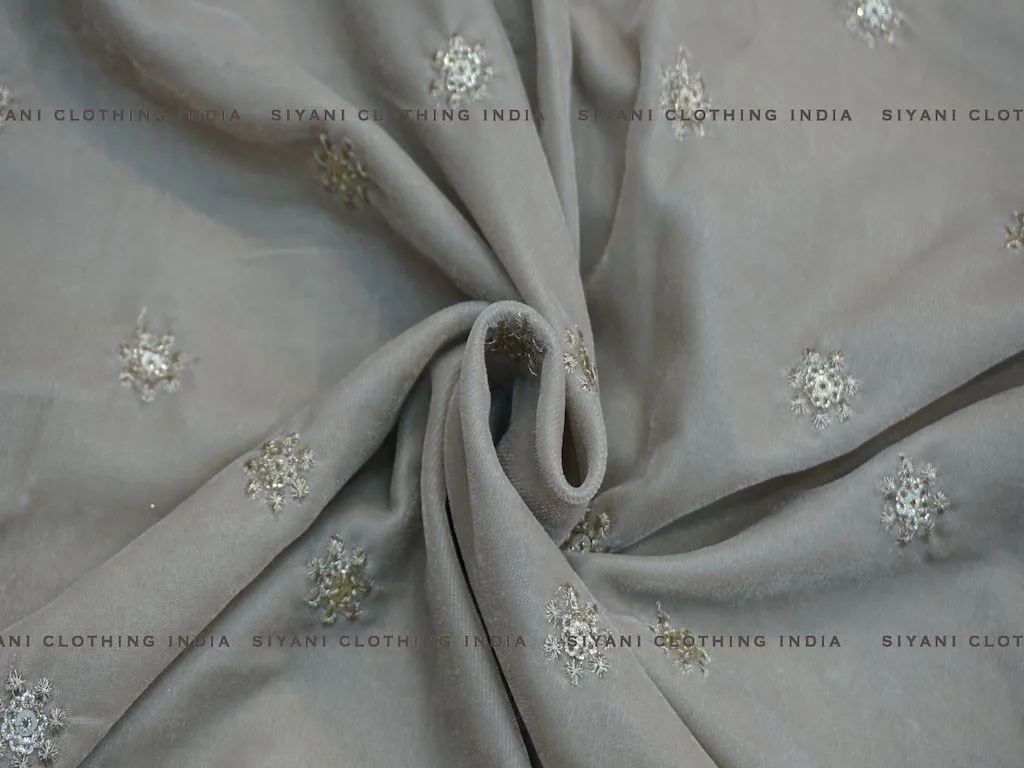 Grey Floral Sequins And Zari Embroidered Velvet Fabric