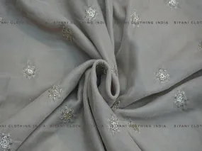 Grey Floral Sequins And Zari Embroidered Velvet Fabric