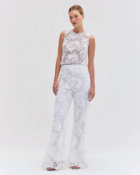 Hand Beaded Lace Top - White
