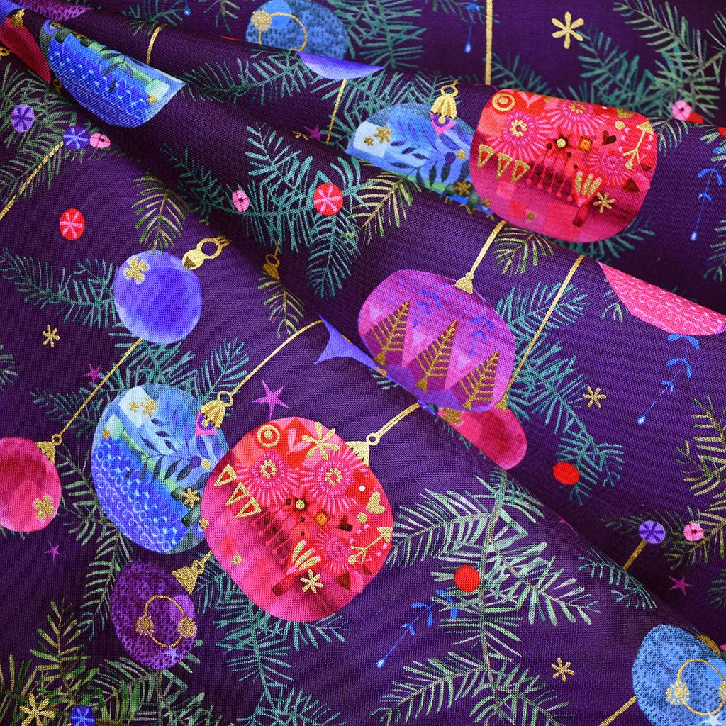 Holy Night Decorative Ornaments Metallic Digital Print Cotton Purple
