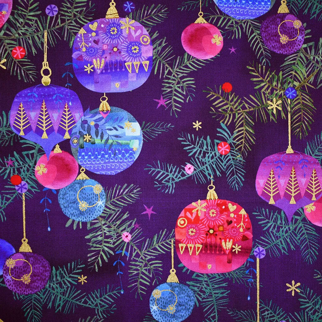 Holy Night Decorative Ornaments Metallic Digital Print Cotton Purple
