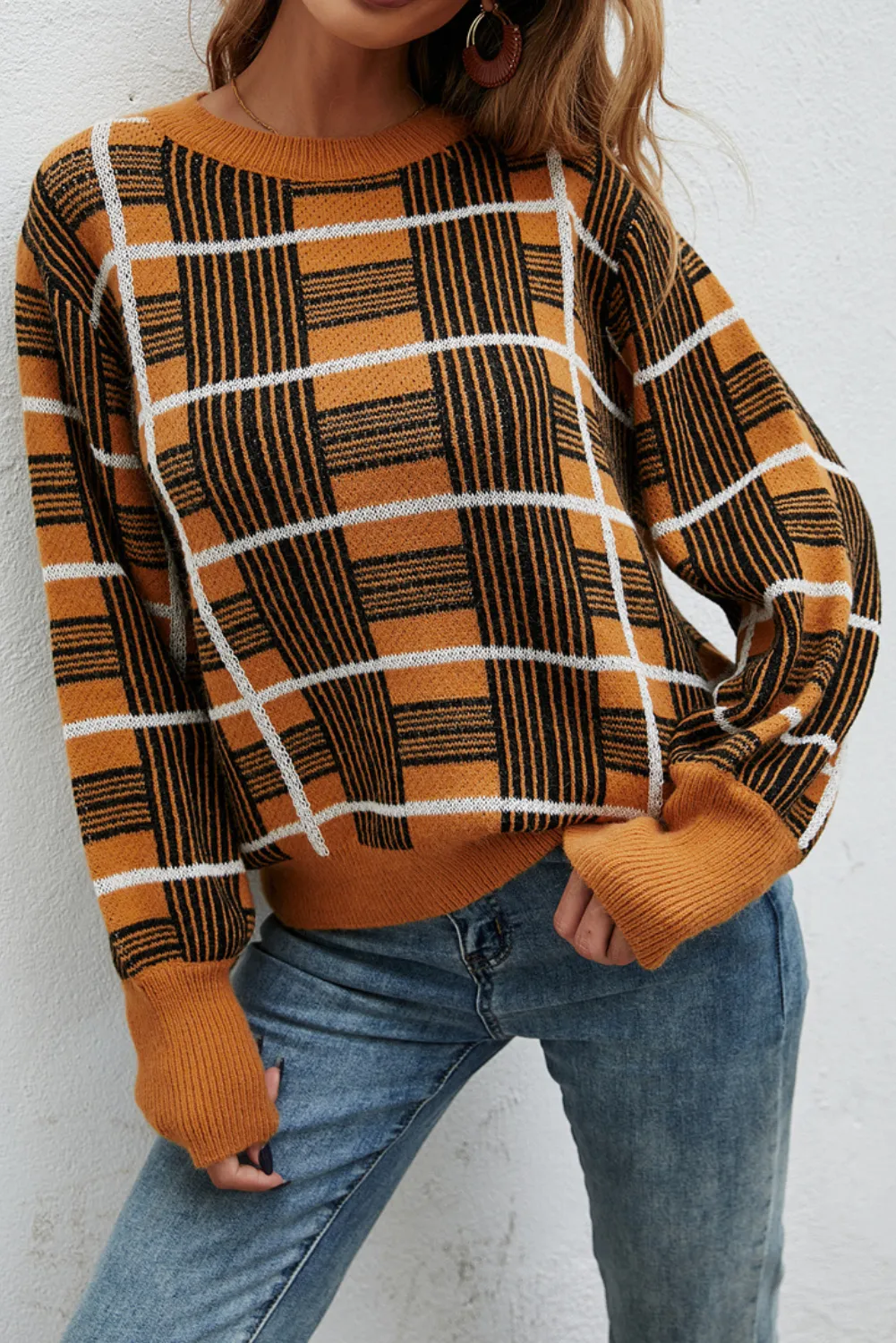 'Ivy' Thick Plaid Crewneck Sweater