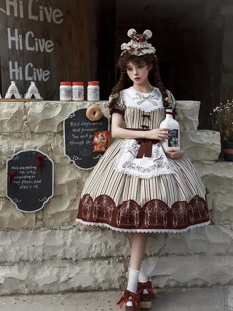 Kawaii Brown Maid Lolita Dress Set