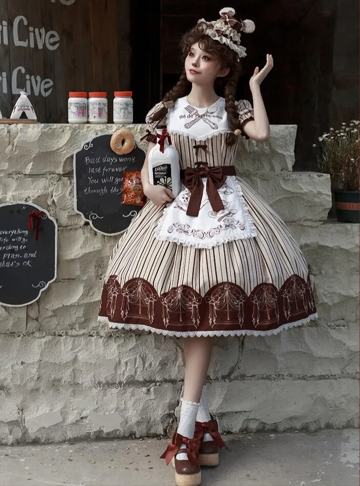 Kawaii Brown Maid Lolita Dress Set