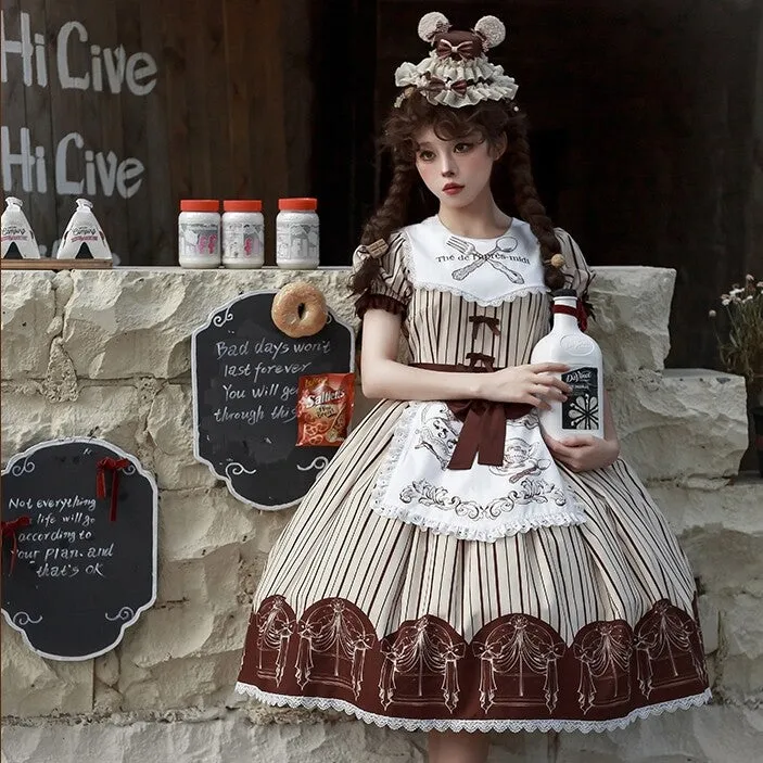 Kawaii Brown Maid Lolita Dress Set