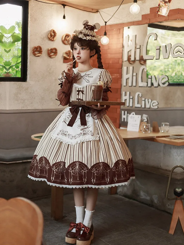 Kawaii Brown Maid Lolita Dress Set