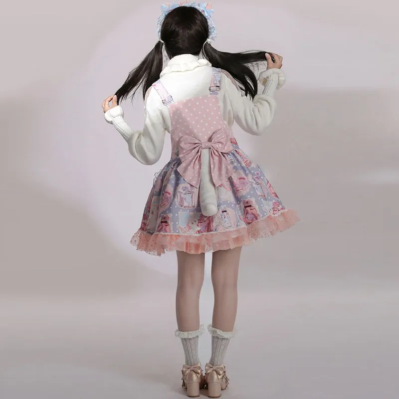 Kawaii Cartoon Cat Head Embroidered Lolita Dress