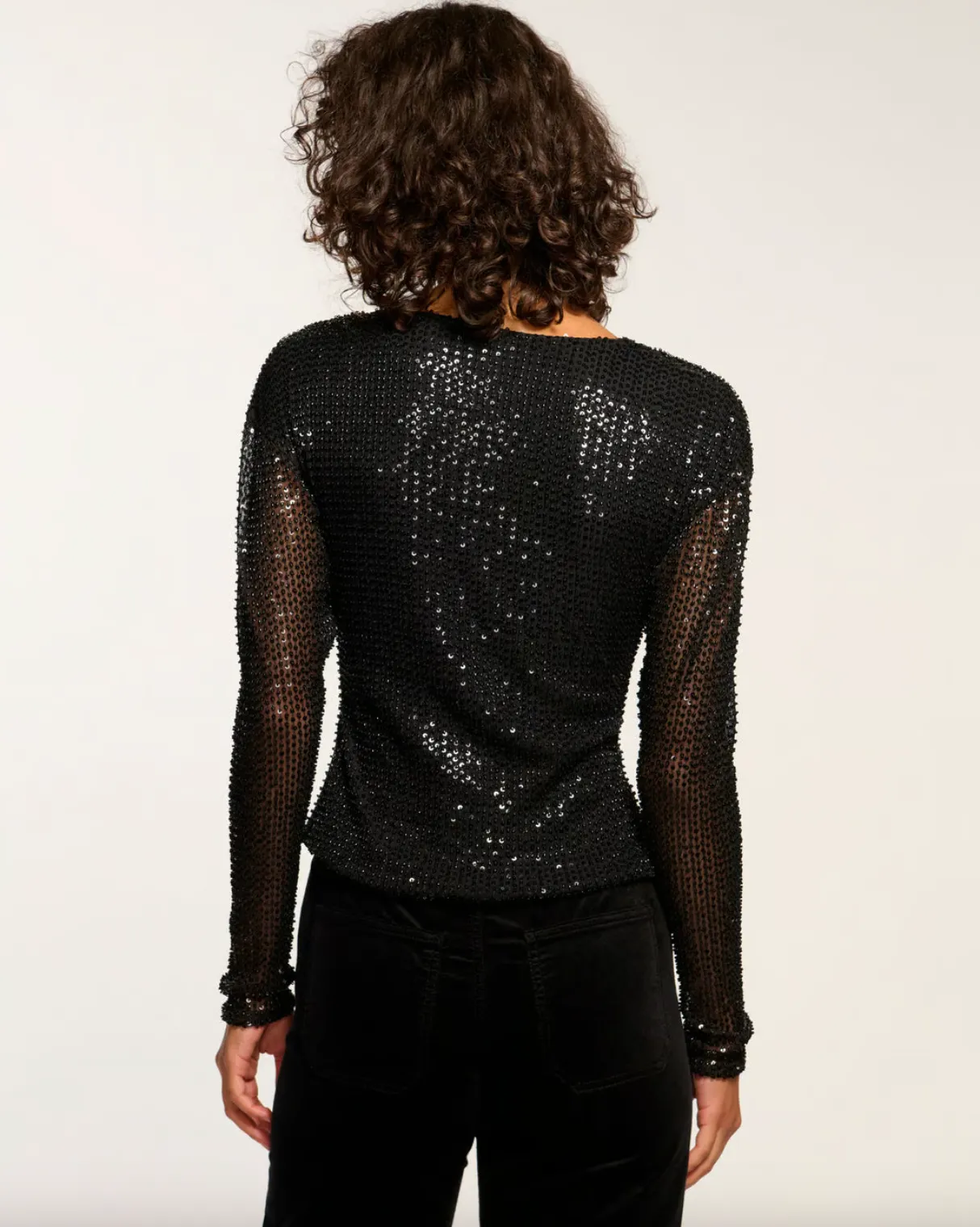 Leon Beaded Cowl Neck - Black Mesh