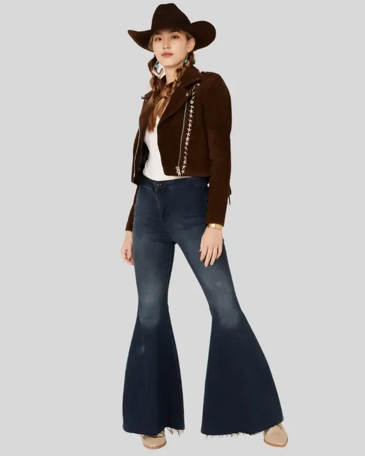 Maria Brown Fringe Suede Studded Leather Jacket