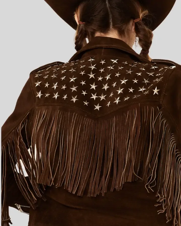 Maria Brown Fringe Suede Studded Leather Jacket