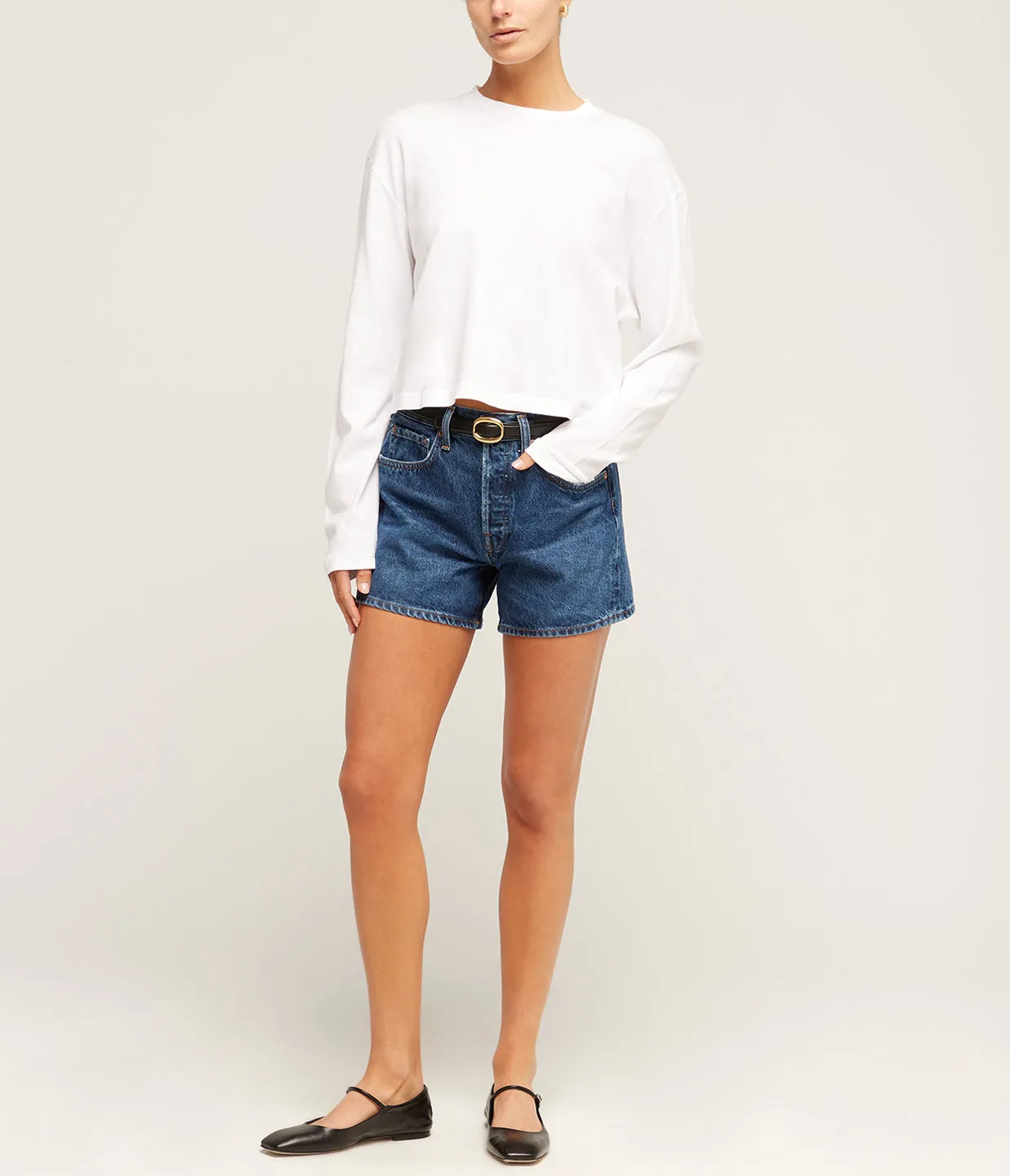 Mason Cropped Long Tee in White