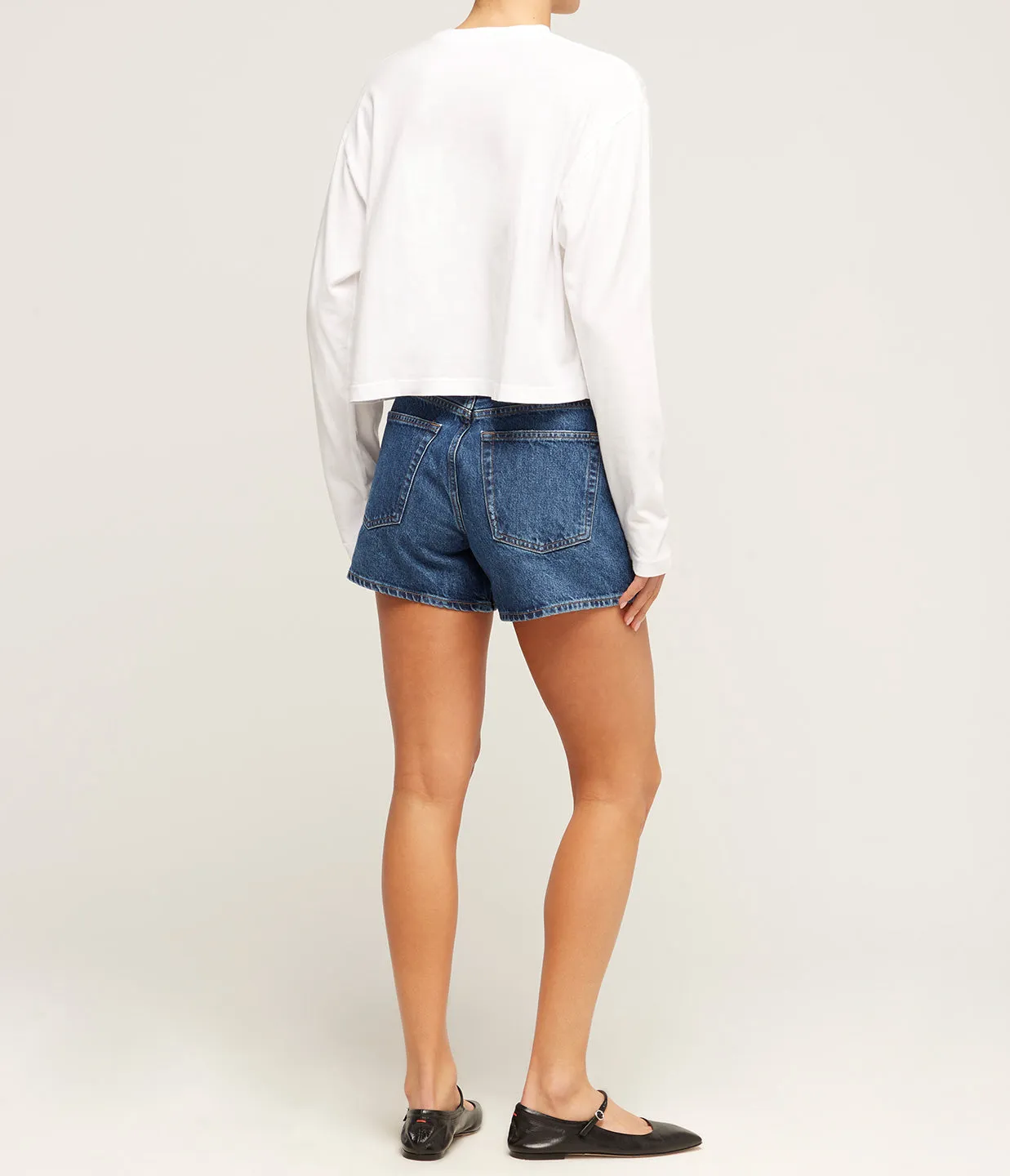 Mason Cropped Long Tee in White