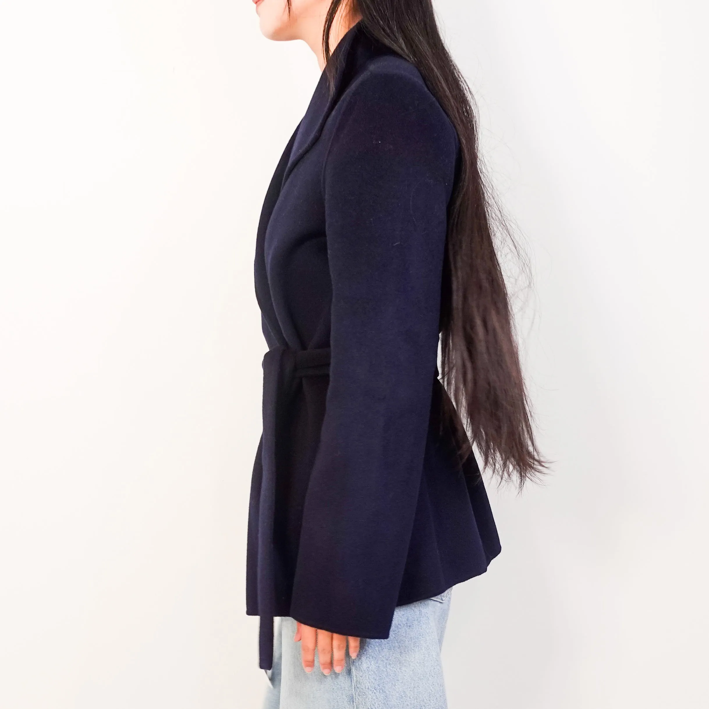 NEW Navy wool belted coat RRP £600