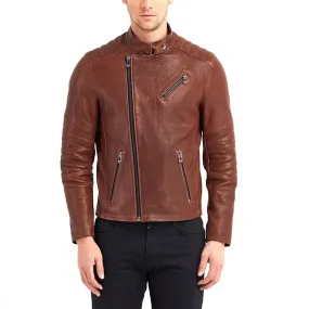 Newline Fashion Erie Biker Leather Jacket - Red/Brown