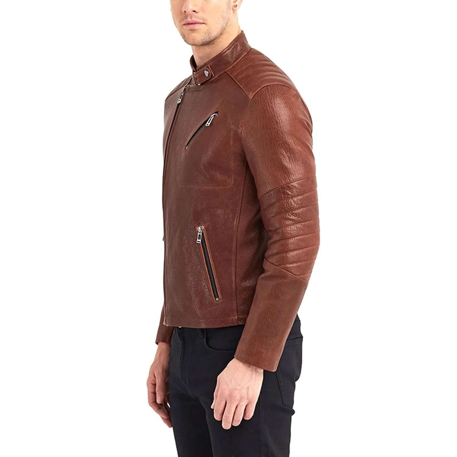Newline Fashion Erie Biker Leather Jacket - Red/Brown
