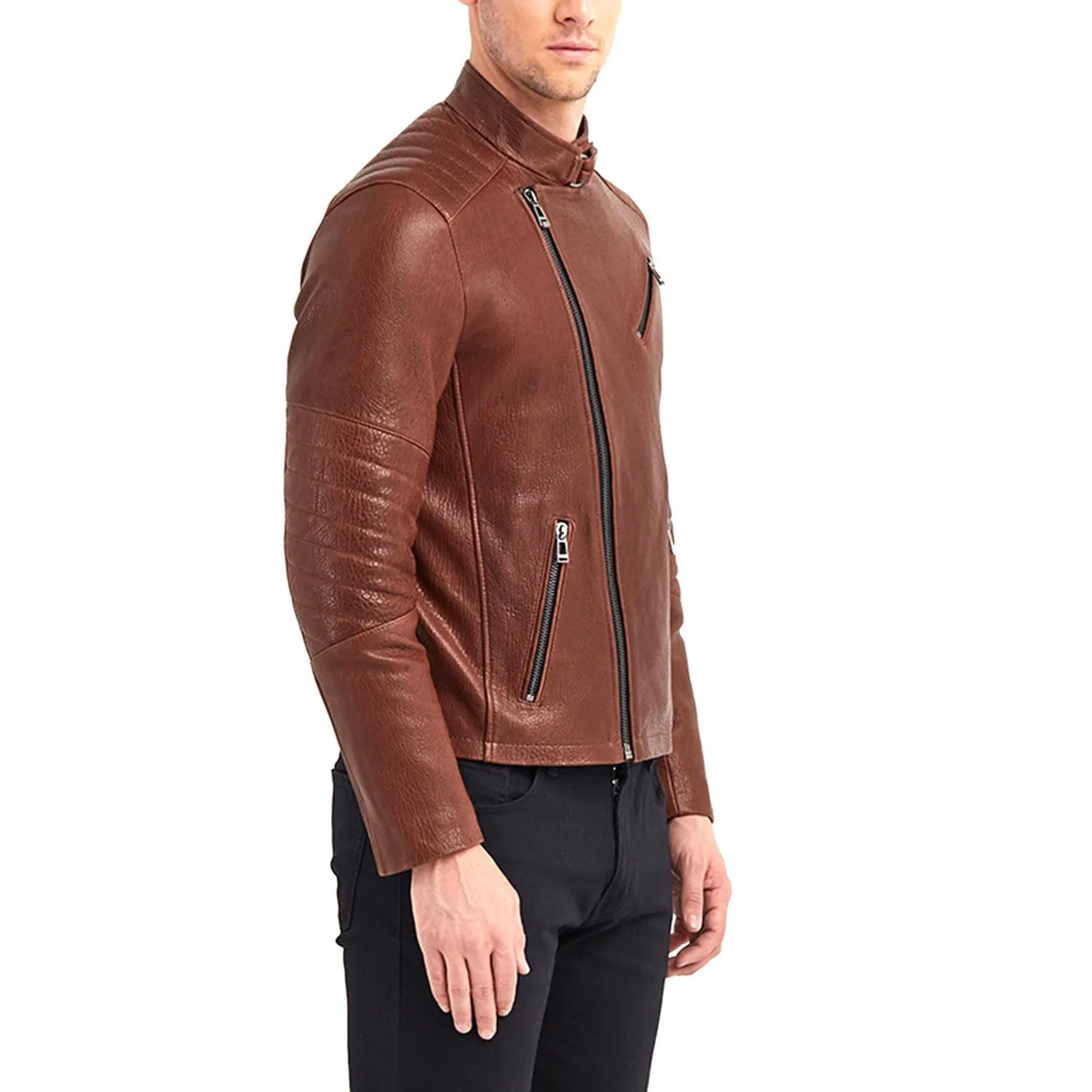 Newline Fashion Erie Biker Leather Jacket - Red/Brown