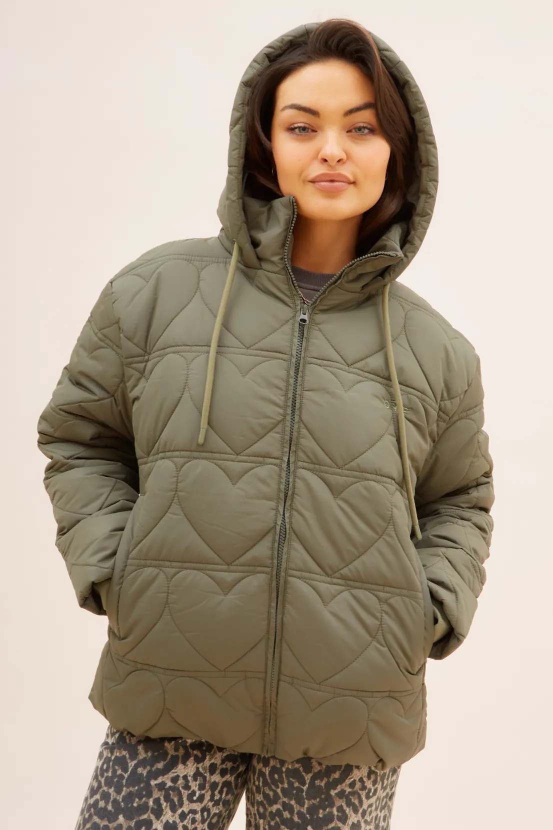 O&F Heart Quilted Coat