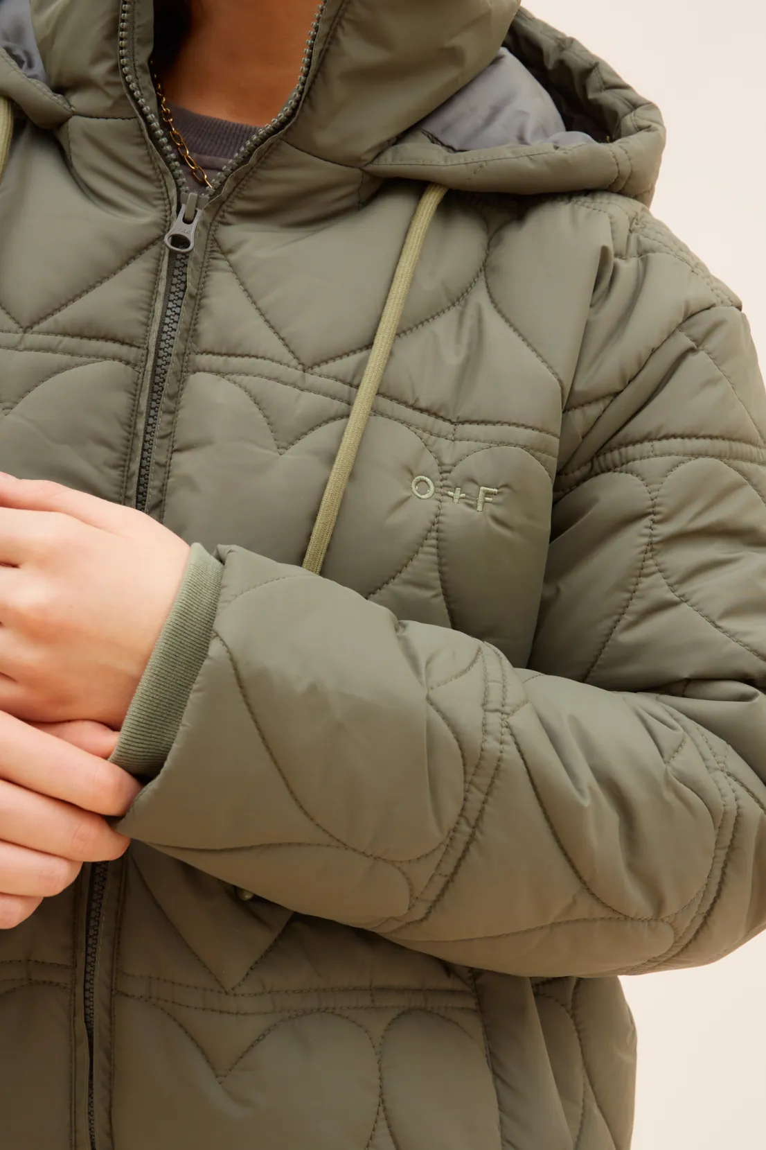O&F Heart Quilted Coat