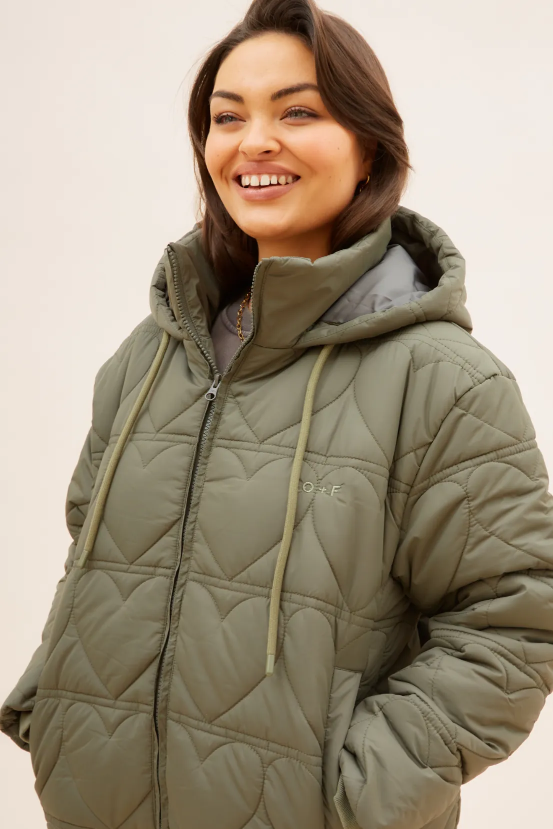 O&F Heart Quilted Coat