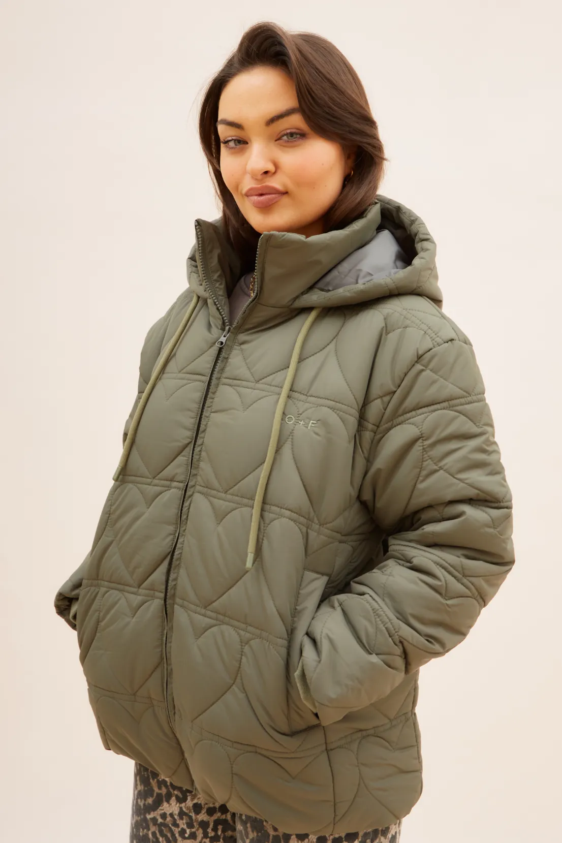 O&F Heart Quilted Coat