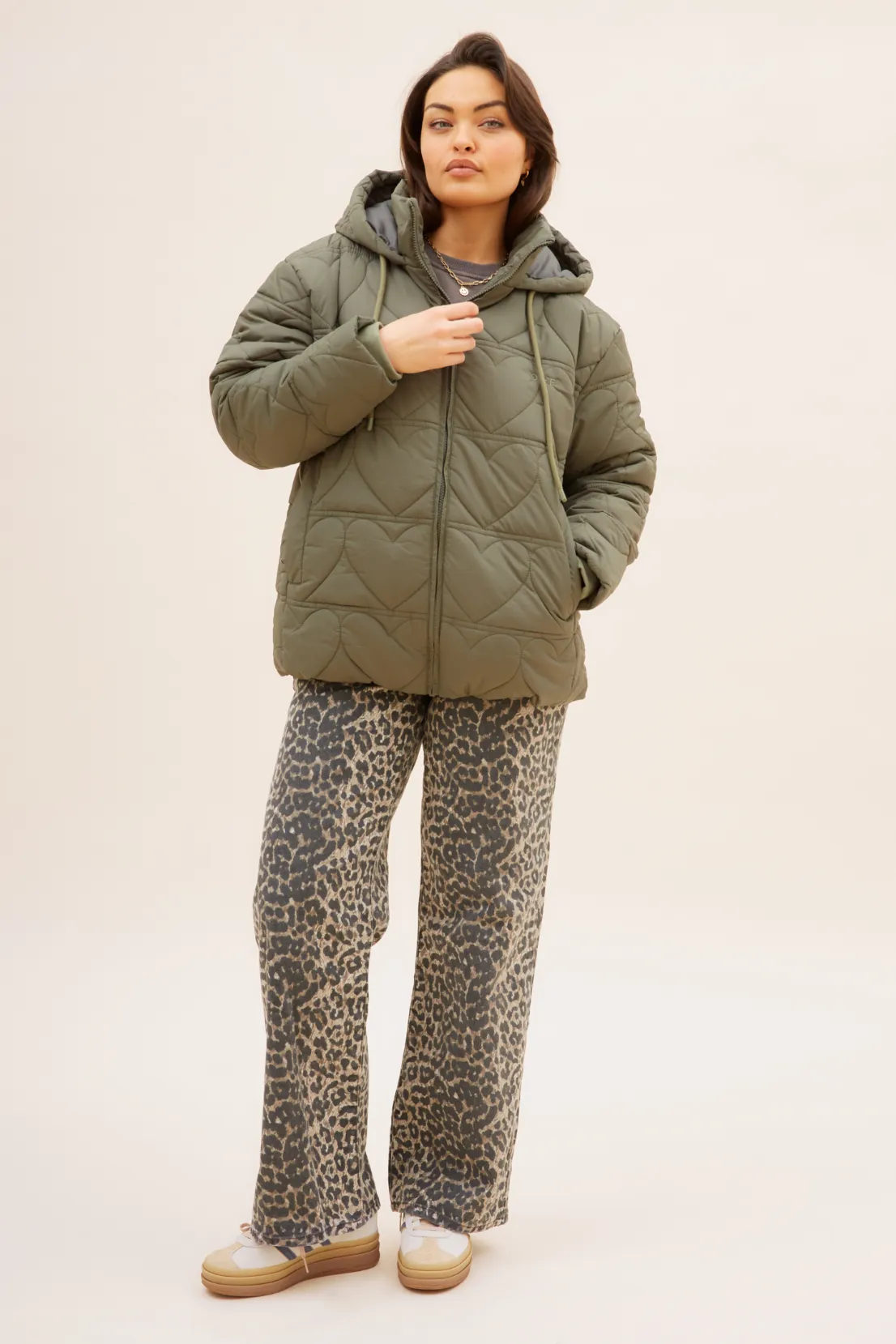 O&F Heart Quilted Coat