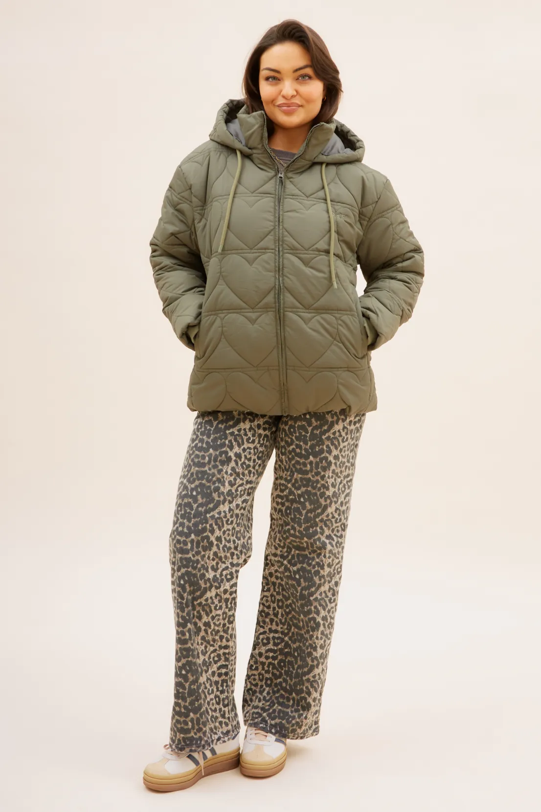 O&F Heart Quilted Coat
