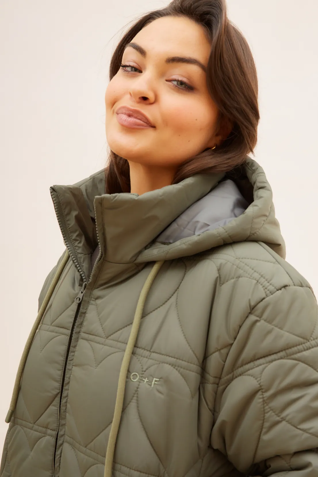 O&F Heart Quilted Coat