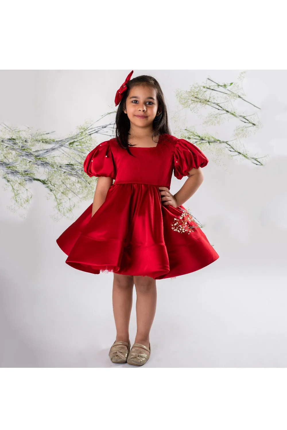 Pearl Embroidered Satin Dress