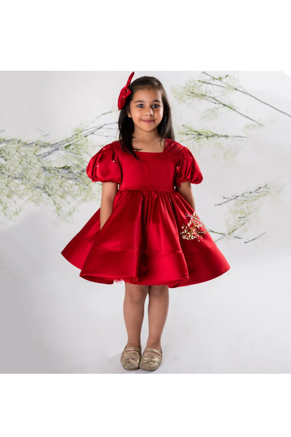 Pearl Embroidered Satin Dress