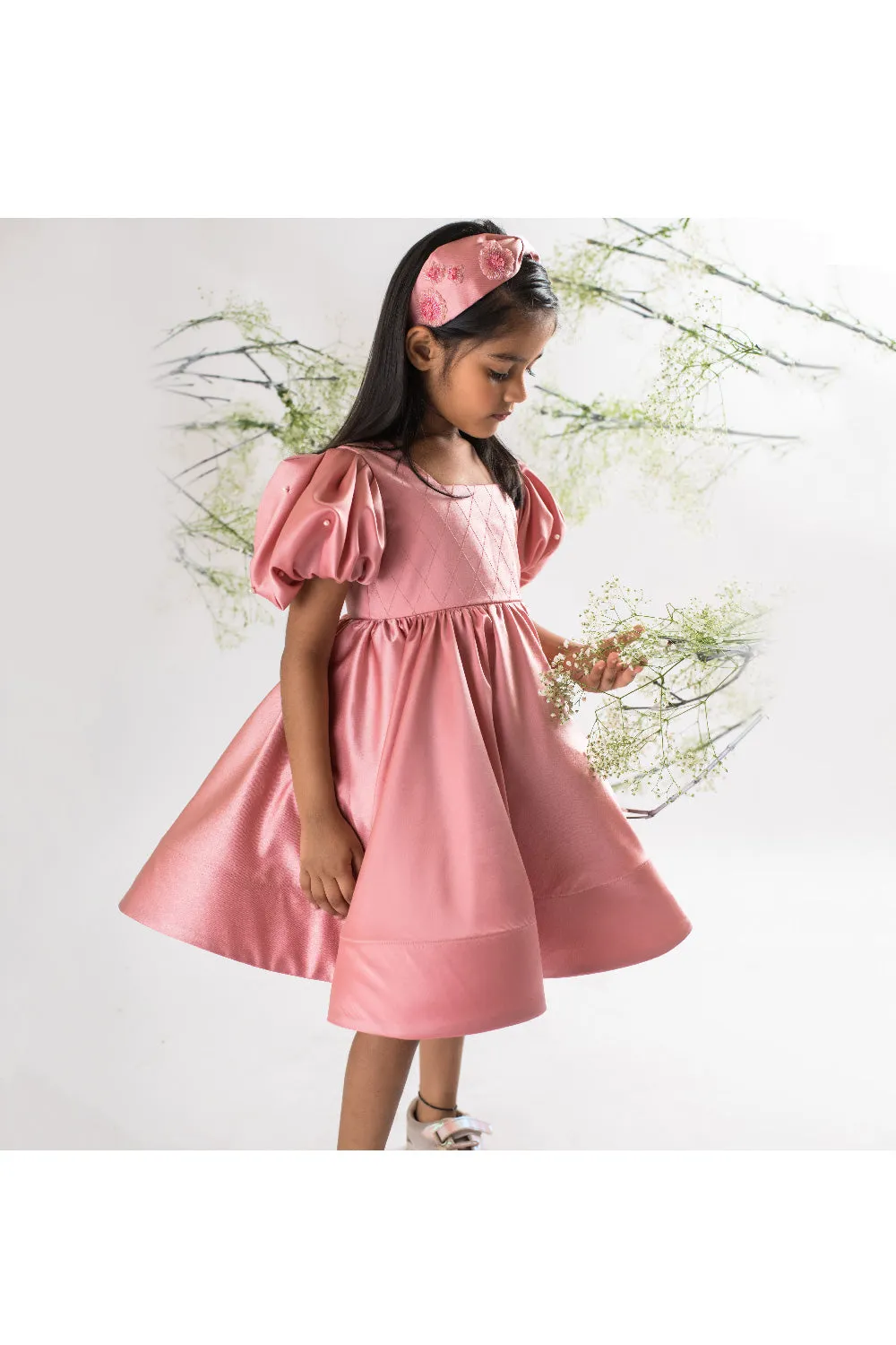 Pearl Embroidered Satin Dress