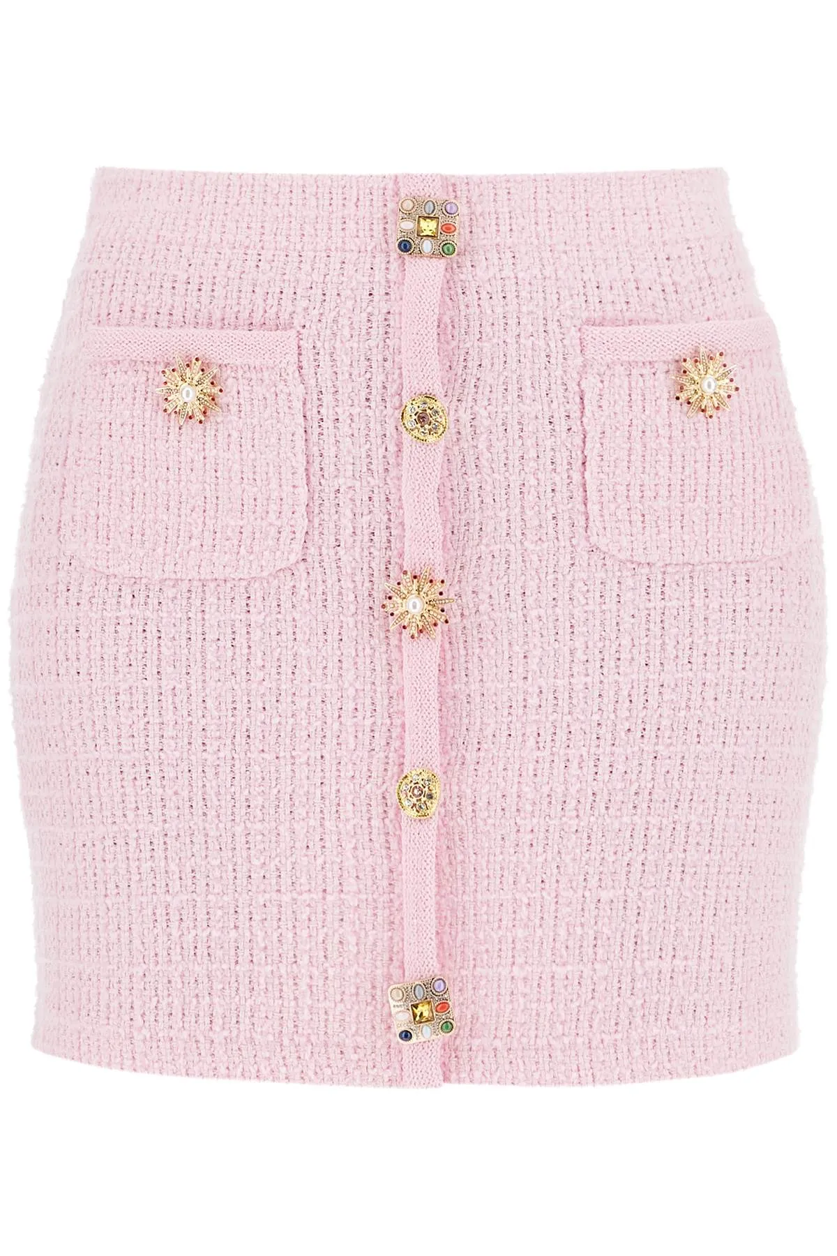"knitted mini skirt with jewel buttons PF24 128SK P PINK