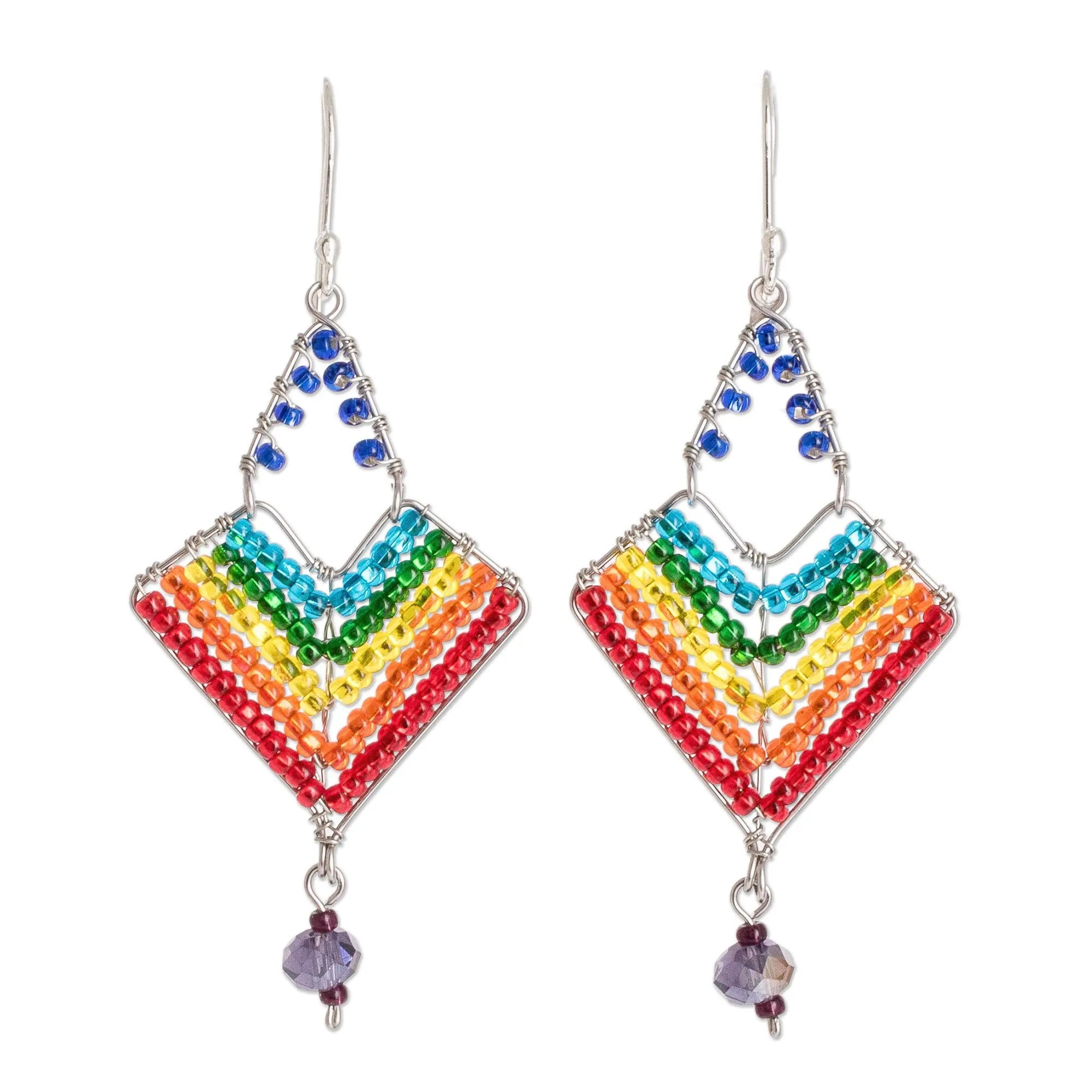 Rainbow Dangle Earrings With Beads and Sterling Silver Hooks - Rainbow Arrowhead | NOVICA