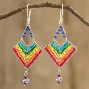 Rainbow Dangle Earrings With Beads and Sterling Silver Hooks - Rainbow Arrowhead | NOVICA