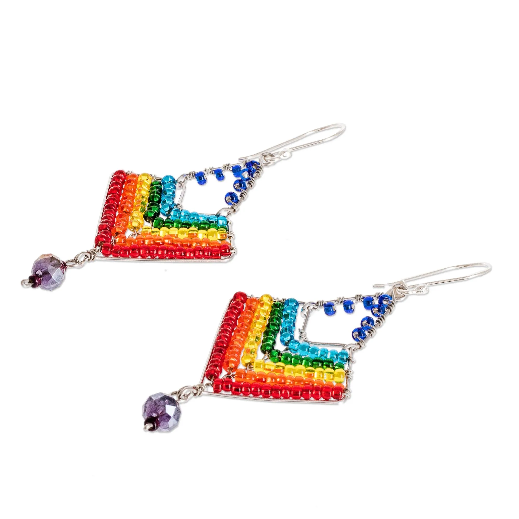 Rainbow Dangle Earrings With Beads and Sterling Silver Hooks - Rainbow Arrowhead | NOVICA