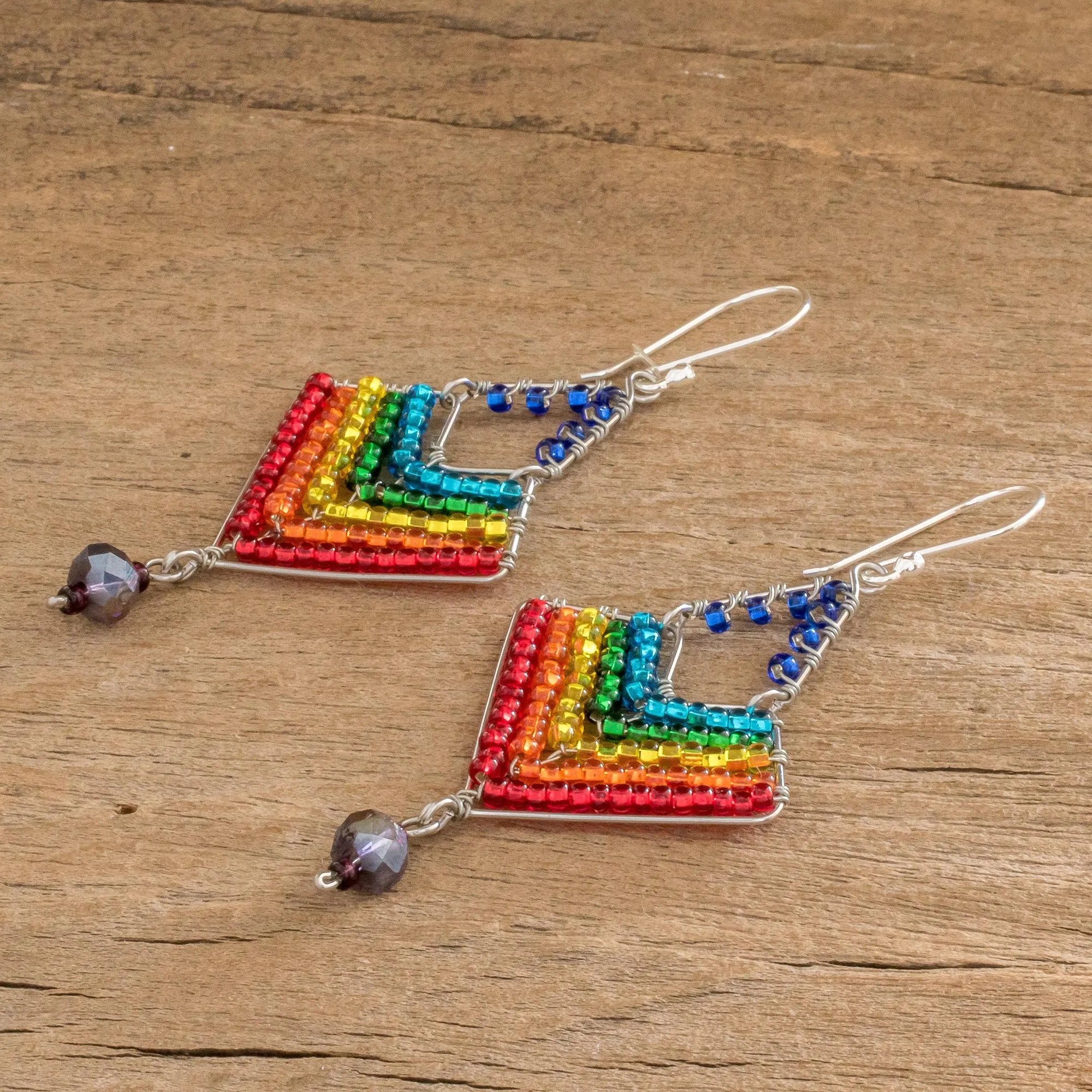 Rainbow Dangle Earrings With Beads and Sterling Silver Hooks - Rainbow Arrowhead | NOVICA