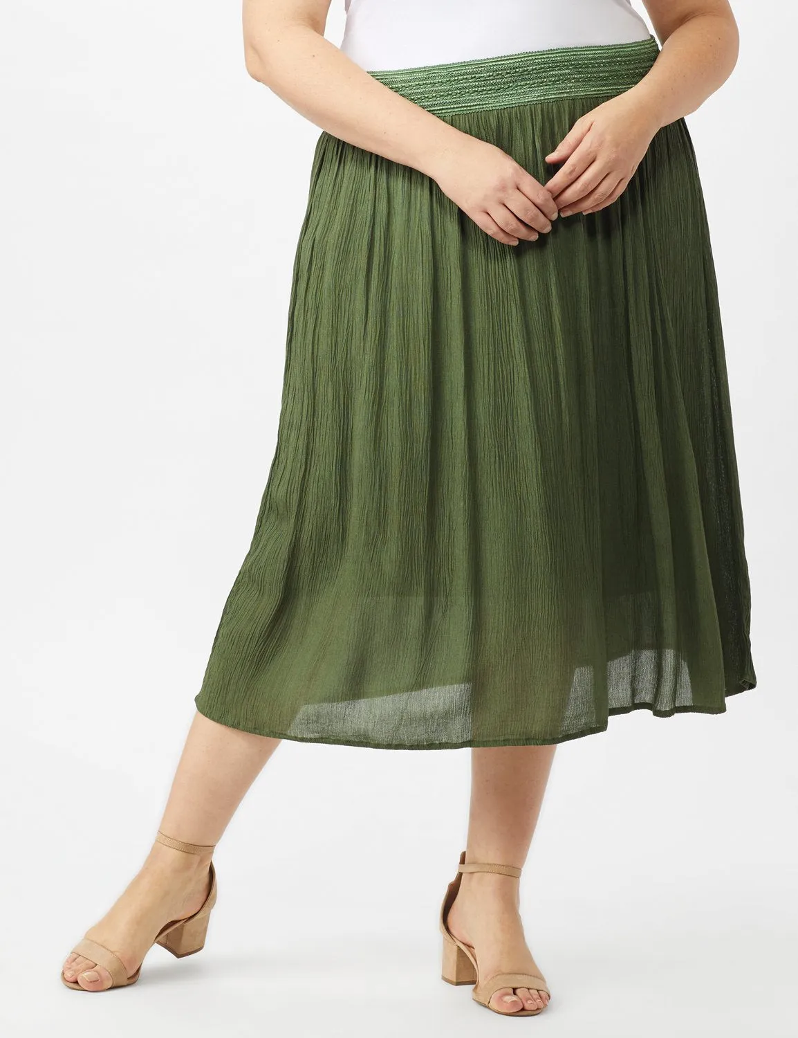 Rayon Gauze Pull On Skirt with Decorative Waistband