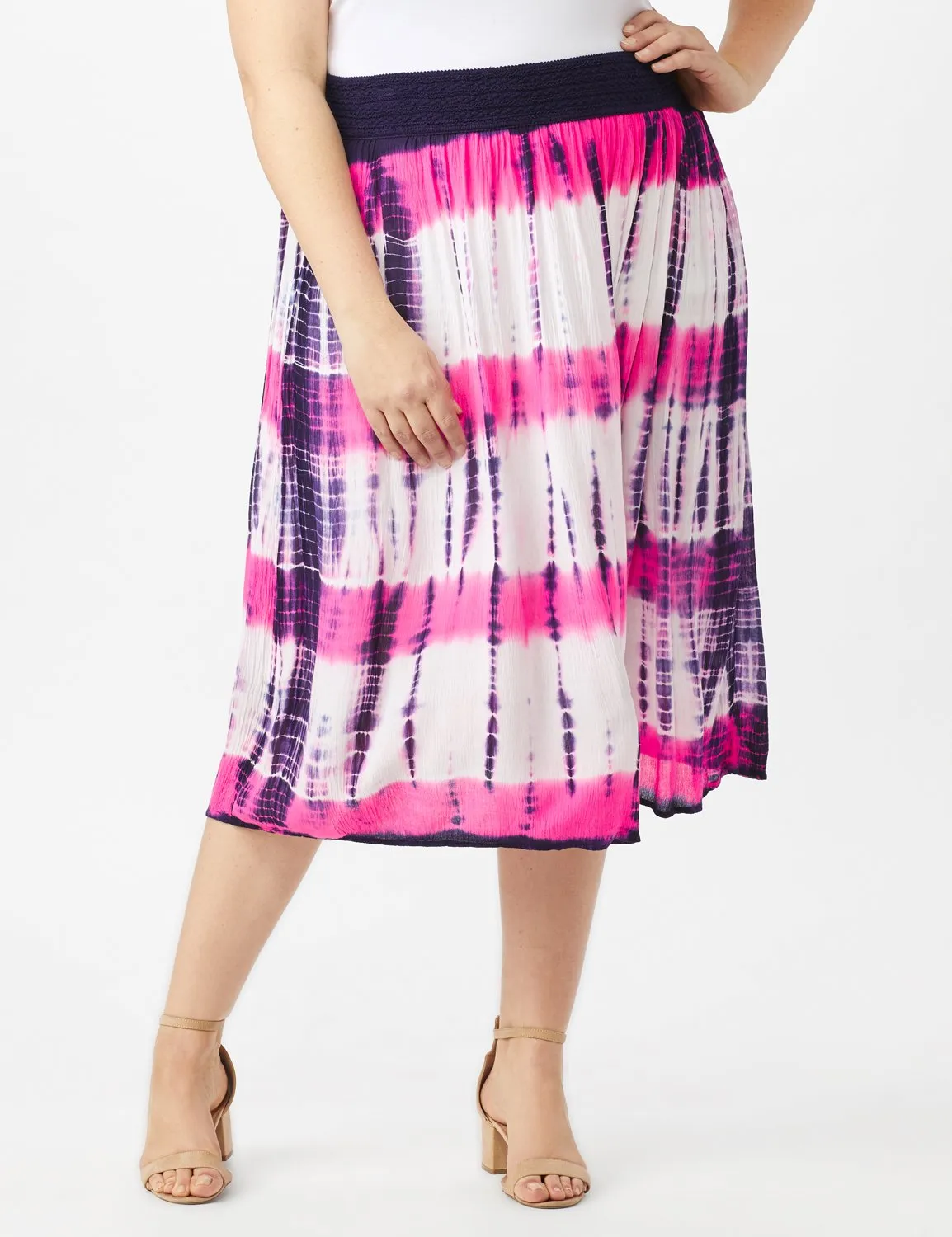 Rayon Gauze Pull On Skirt with Decorative Waistband