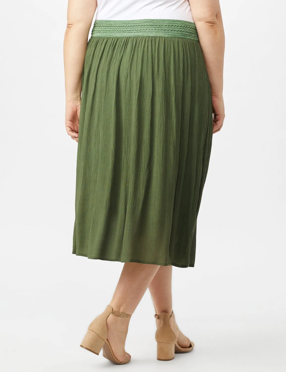 Rayon Gauze Pull On Skirt with Decorative Waistband