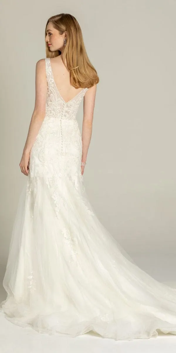 Rhinestone Studded Embroidered Plunging Glitter Trumpet Dress