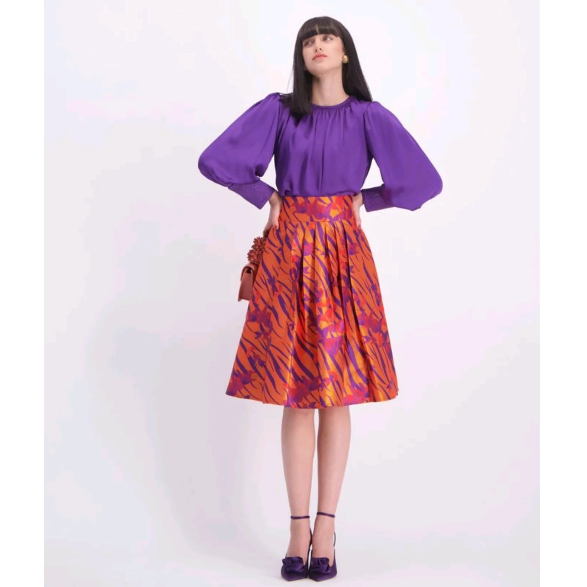 Silky Beaded Cuff Violet Blouse Lillian