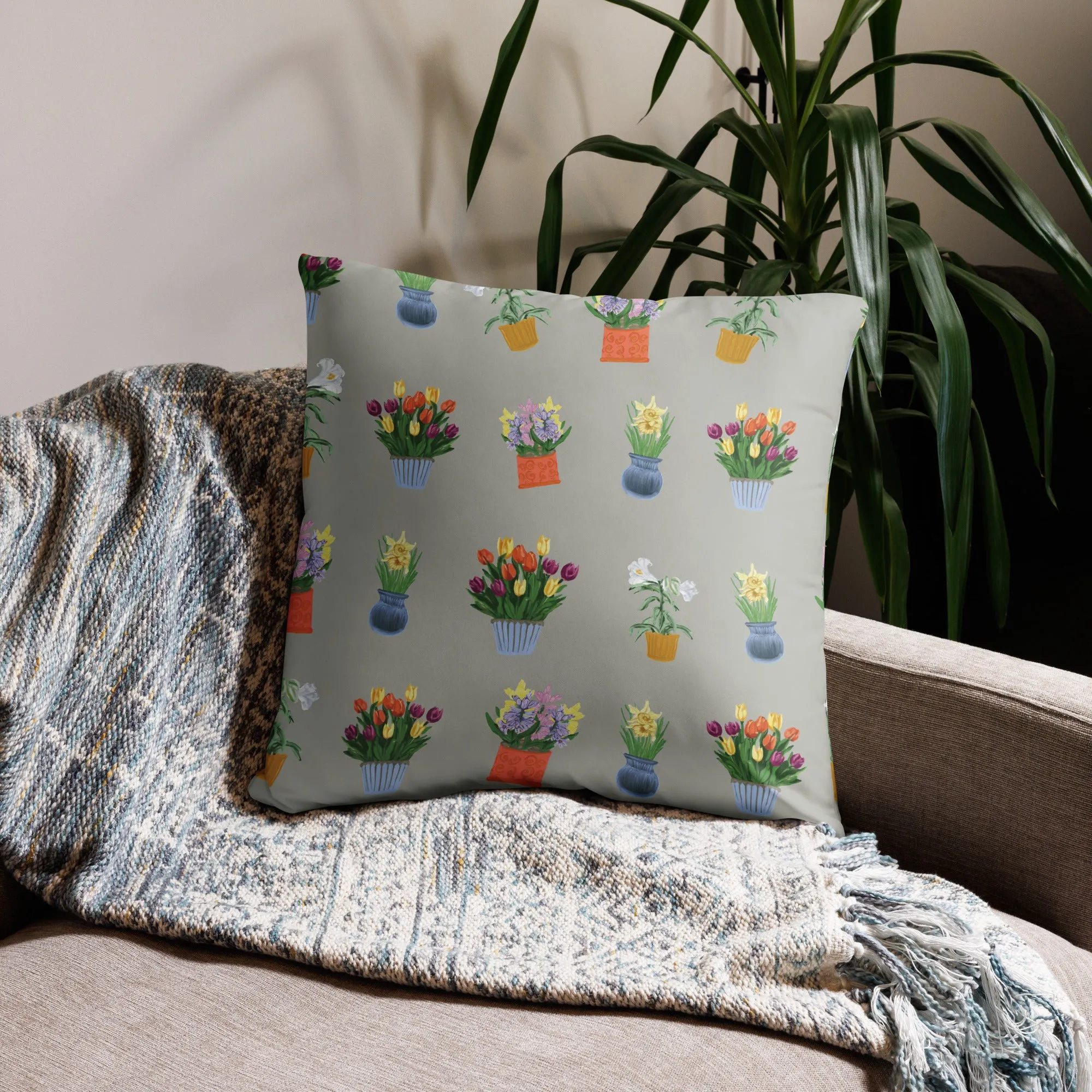 Spring Blooms Khaki Background Basic Pillow