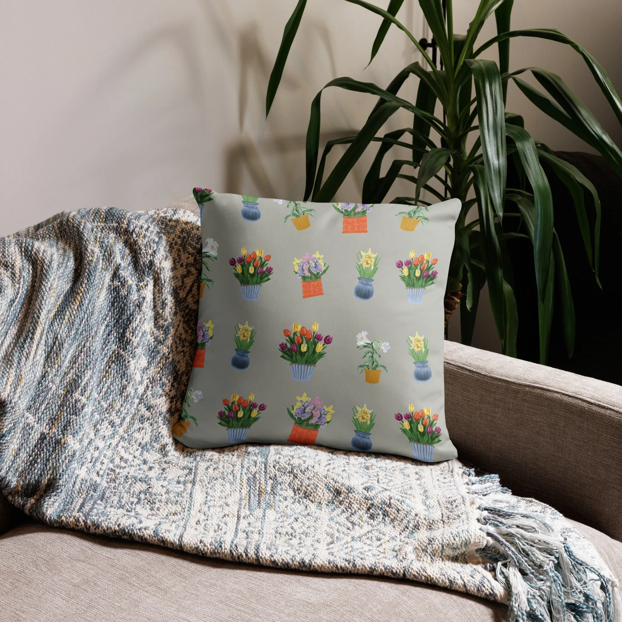 Spring Blooms Khaki Background Basic Pillow