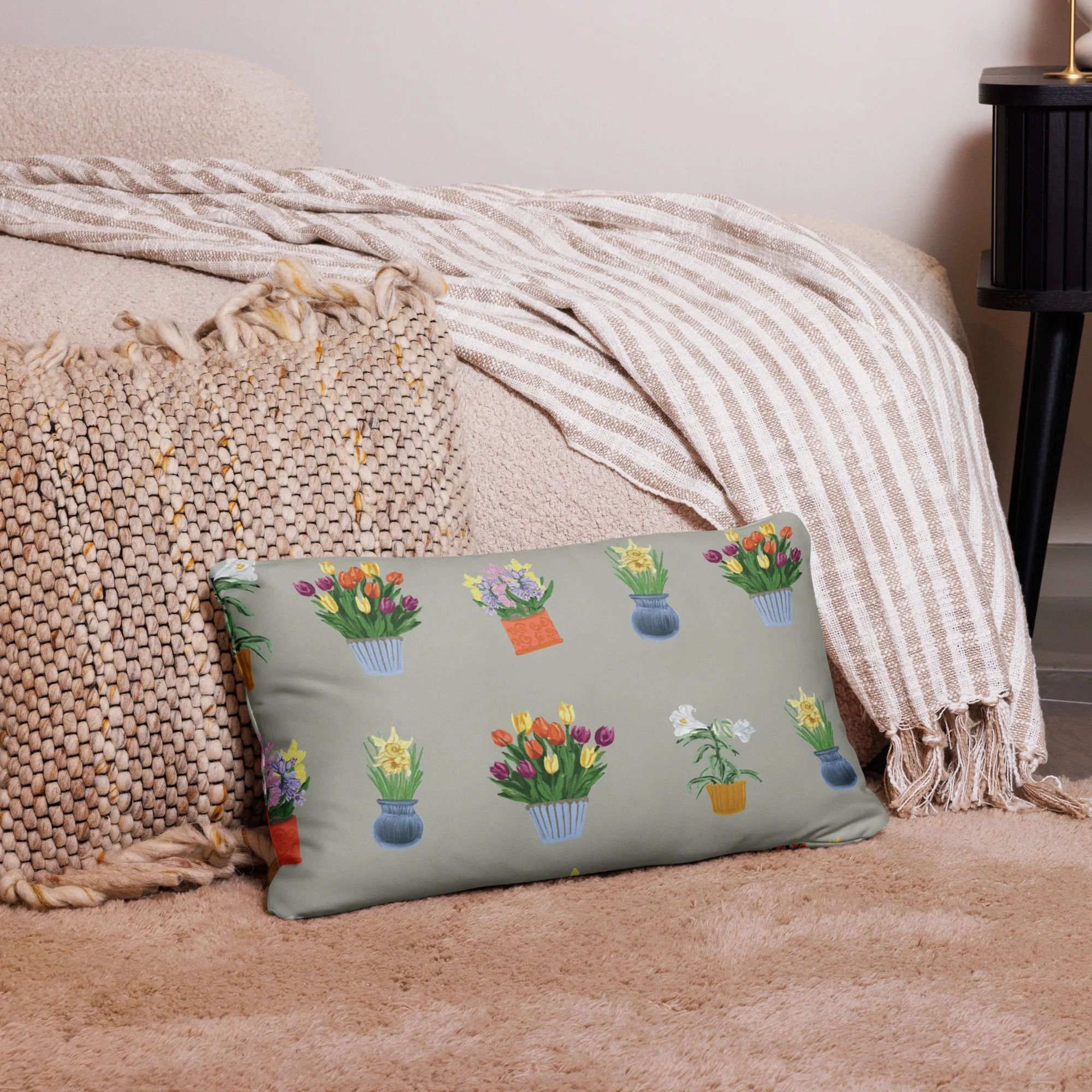 Spring Blooms Khaki Background Basic Pillow