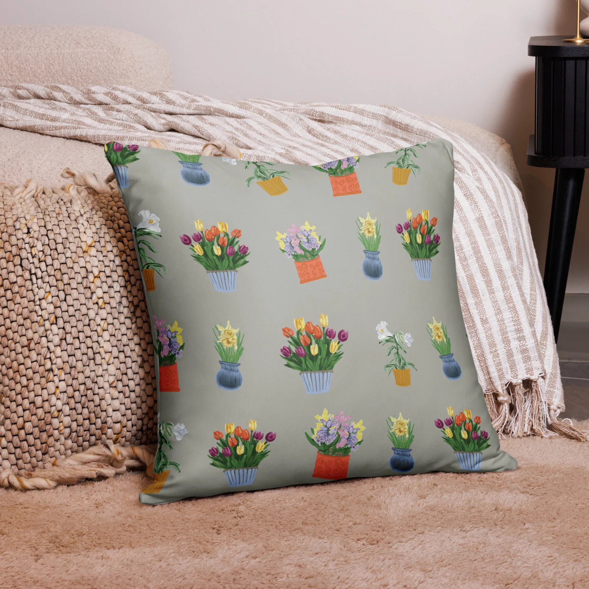 Spring Blooms Khaki Background Basic Pillow